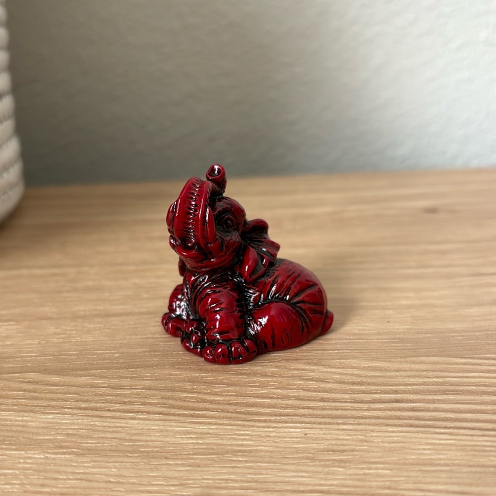 Elephant with trunk up for good luck red jade stone perfect for spiritual gifts